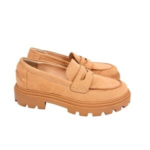 Just Fab Womens Tan Suede Chunky Lug Sole Loafers Size 7